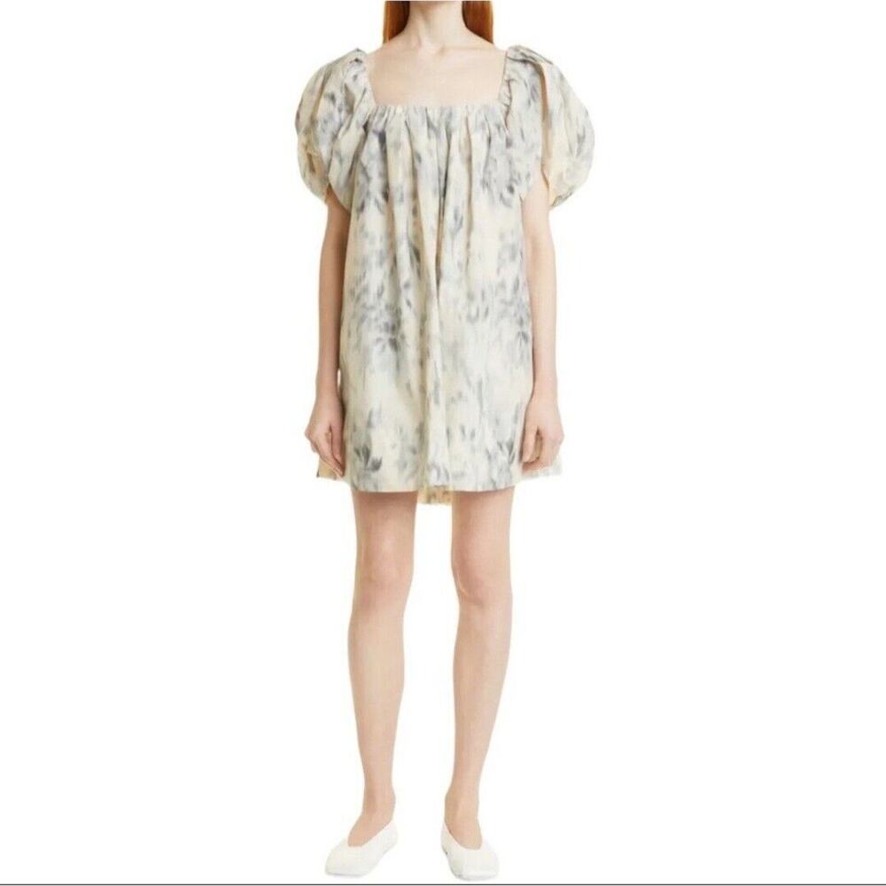 Rebecca Taylor Whisper Babydoll Mini Dress Size 4 Ivory Gray Blurred Floral‎